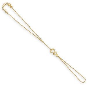 Chaîne Main Or 375 0.7mm 15  à 18cm Grain D'or 1.5mm Coeurs 8.5*20mm