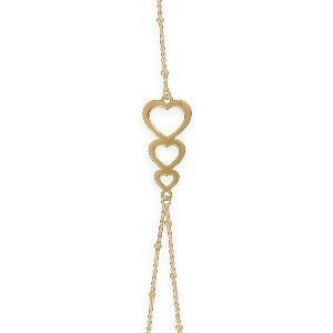 Chaîne Main Or 375 0.7mm 15  à 18cm Grain D'or 1.5mm Coeurs 8.5*20mm
