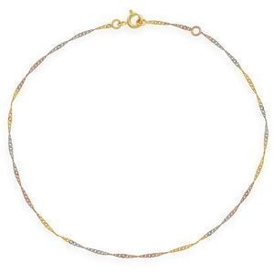 Chaîne Cheville Or 375 27cm Maille Singapour 1.5mm Tricolore