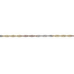 Chaîne Cheville Or 375 27cm Maille Singapour 1.5mm Tricolore