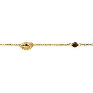 Bracelet Or 375 Nœud Forçat Antillais 6*10mm Cristal Grenat 4mm 18cm