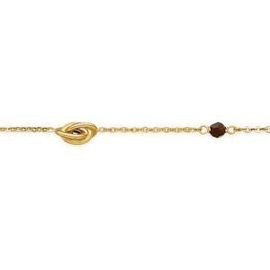 Bracelet Or 375 Nœud Forçat Antillais 6*10mm Cristal Grenat 4mm 18cm