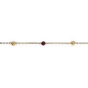 Bracelet Or 375 Chaîne Forçat Boules 3mm Cristal Grenat 3mm 18cm