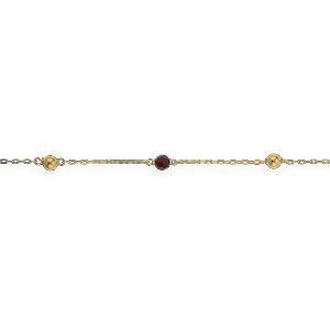 Bracelet Or 375 Chaîne Forçat Boules 3mm Cristal Grenat 3mm 18cm