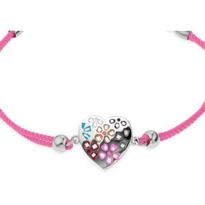 Bracelet Acier Cœur 14.5mm Email Multicolore Cordon rose 16 A 19cm