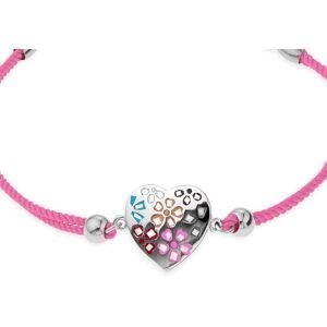 Bracelet Acier Cœur 14.5mm Email Multicolore Cordon rose 16 A 19cm