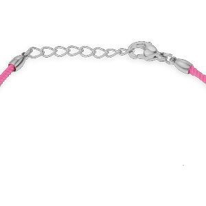 Bracelet Acier Cœur 14.5mm Email Multicolore Cordon rose 16 A 19cm