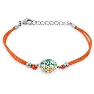 Bracelet Acier Motif 14.5mm Email Vert Orange Cordon Orange 16 A 19cm