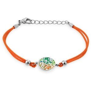 Bracelet Acier Motif 14.5mm Email Vert Orange Cordon Orange 16 A 19cm