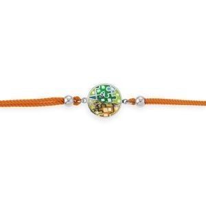 Bracelet Acier Motif 14.5mm Email Vert Orange Cordon Orange 16 A 19cm
