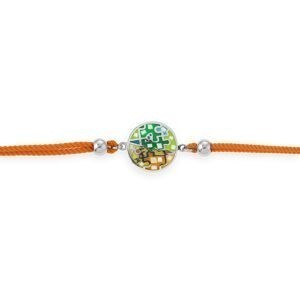 Bracelet Acier Motif 14.5mm Email Vert Orange Cordon Orange 16 A 19cm