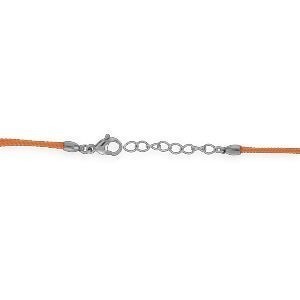 Bracelet Acier Motif 14.5mm Email Vert Orange Cordon Orange 16 A 19cm