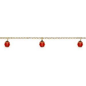 Bracelet Or 375 Coccinelle Email Rouge Noir 6*7mm 14  à 16cm