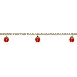 Bracelet Or 375 Coccinelle Email Rouge Noir 6*7mm 14  à 16cm