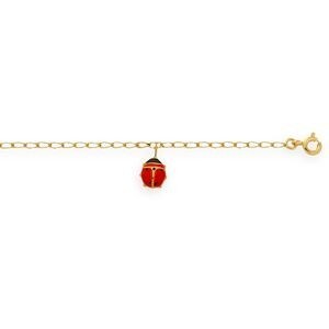 Bracelet Or 375 Coccinelle Email Rouge Noir 6*7mm 14  à 16cm