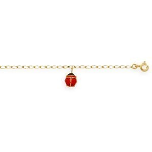 Bracelet Or 375 Coccinelle Email Rouge Noir 6*7mm 14  à 16cm