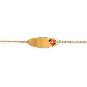 Bracelet Identité Or 375 Maille Forçat 1.3mm Coccinelle Email Rouge Noir 12  à 14cm