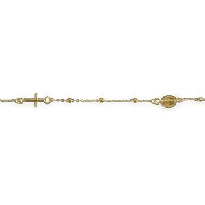 Bracelet Chapelet Or 750 Chaîne 1mm Boules 2mm Médaille Croix 17  à 19mm