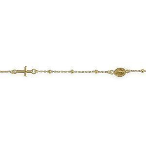 Bracelet Chapelet Or 750 Chaîne 1mm Boules 2mm Médaille Croix 17  à 19mm