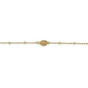 Bracelet Chapelet Or 750 Chaîne1mm Boules2mm Médaille 4.6*5.6mm 17  à 19cm