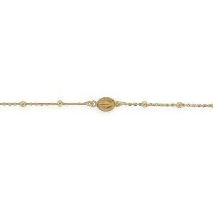 Bracelet Chapelet Or 750 Chaîne1mm Boules2mm Médaille 4.6*5.6mm 17  à 19cm