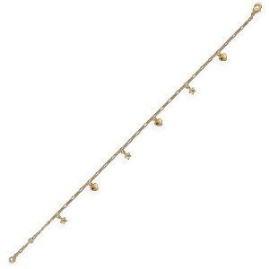Chaîne Cheville Plaqué Or 23  à 25cm Maille Cheval 1.1mm Cœurs Etoiles