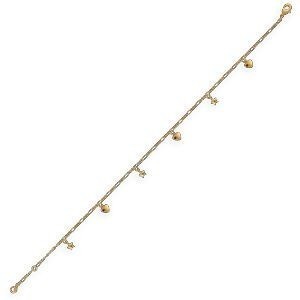 Chaîne Cheville Plaqué Or 23  à 25cm Maille Cheval 1.1mm Cœurs Etoiles