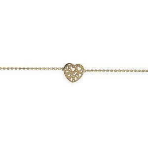 Bracelet Plaqué Or 1.2mm Cœur Ajouré 12mm 16  à 18cm