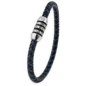 Bracelet Cuir Noir Bleu 5mm Fermoir 9.5*12.5mm Acier Aimanté 21cm