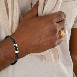 Bracelet Cuir Noir Bleu 5mm Fermoir 9.5*12.5mm Acier Aimanté 21cm