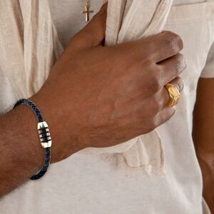 Bracelet Cuir Noir Bleu 5mm Fermoir 9.5*12.5mm Acier Aimanté 21cm