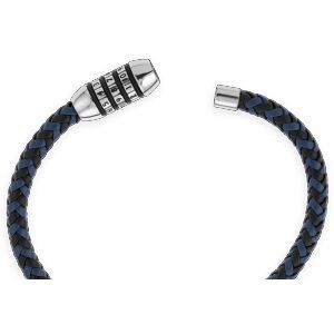 Bracelet Cuir Noir Bleu 5mm Fermoir 9.5*12.5mm Acier Aimanté 21cm