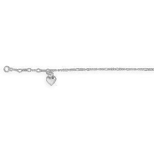 Chaîne Cheville Argent 925 1.9mm 25  à 27cm Coeur 7.2*1.2mm