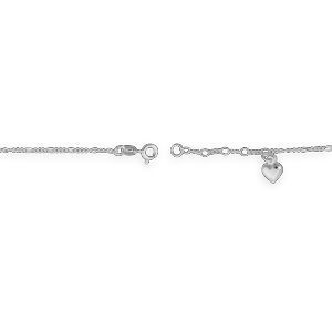 Chaîne Cheville Argent 925 1.9mm 25  à 27cm Coeur 7.2*1.2mm