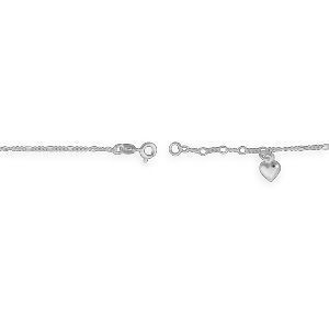 Chaîne Cheville Argent 925 1.9mm 25  à 27cm Coeur 7.2*1.2mm