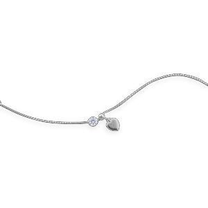Chaîne Cheville Argent 925 1mm 25  à 27cm Coeur Zirconium