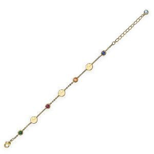 Bracelet Plaqué Or Pastilles Martelées 7mm Zirconium Teinté 5mm 15  à 18cm