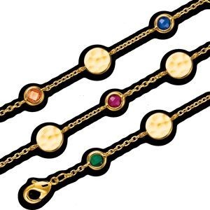 Bracelet Plaqué Or Pastilles Martelées 7mm Zirconium Teinté 5mm 15  à 18cm