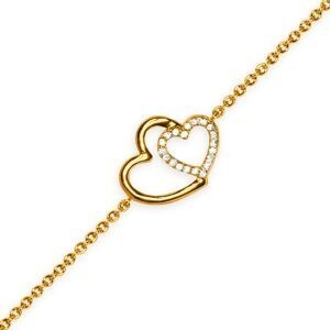 Bracelet Plaqué Or Cœurs Zirconium 12.5*17mm 16  à 18cm