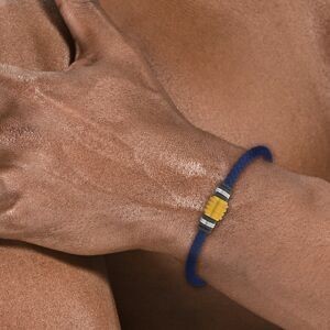 Bracelet Acier Bicolore Coton Bleu Tressé 4mm 20  à 22cm