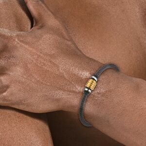 Bracelet Acier Bicolore Coton Gris Tressé 4mm 20  à 22cm