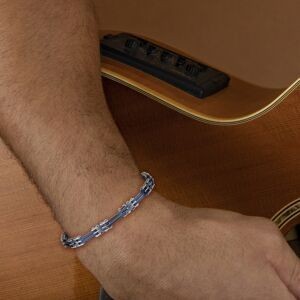 Bracelet Acier Bicolore Céramique Bleue 6.5mm 18  à 20cm