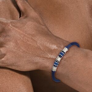 Bracelet Acier Tricolore Coton 4mm Bleu Tressé  20  à 21cm