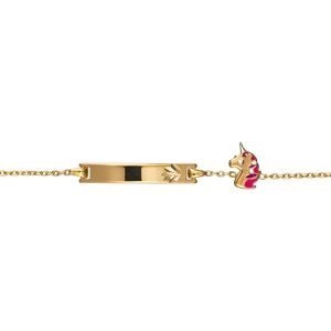 Bracelet Identité Plaqué Or Licorne Email Multicolore 14  à 16cm