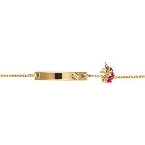 Bracelet Identité Plaqué Or Licorne Email Multicolore 14  à 16cm