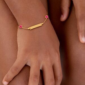 Bracelet Identité Or 375 Maille Forçat 1mm Fleurs Email Rose 5mm 13  à 15cm