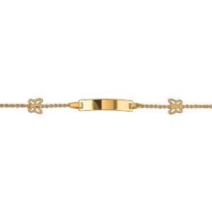 Bracelet Identité Or 375 Maille Forçat 1.2mm Papillon 6*5mm 13  à 15cm
