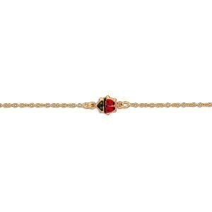 Bracelet Or 375 Coccinelle Email Rouge Noir Vert 5.5mm 12  à 14mm