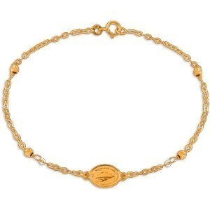 Bracelet Chapelet Or 375 Boules Médaille Miraculeuse 6.5*8mm 15  à 17cm
