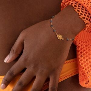 Bracelet Acier Jaune Pierres Synthétiques Noires 3.5mm Motif 10mm 16  à 19cm